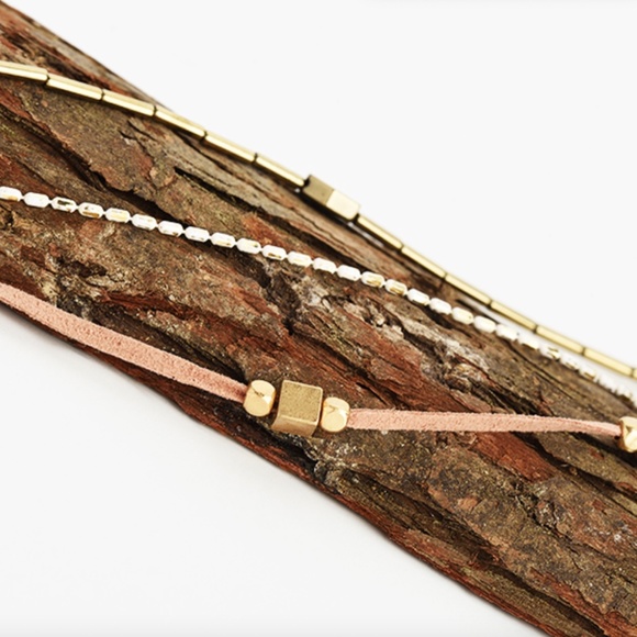 Suede Beaded Triple Layered Gold Choker Necklace - Picture 3 of 8